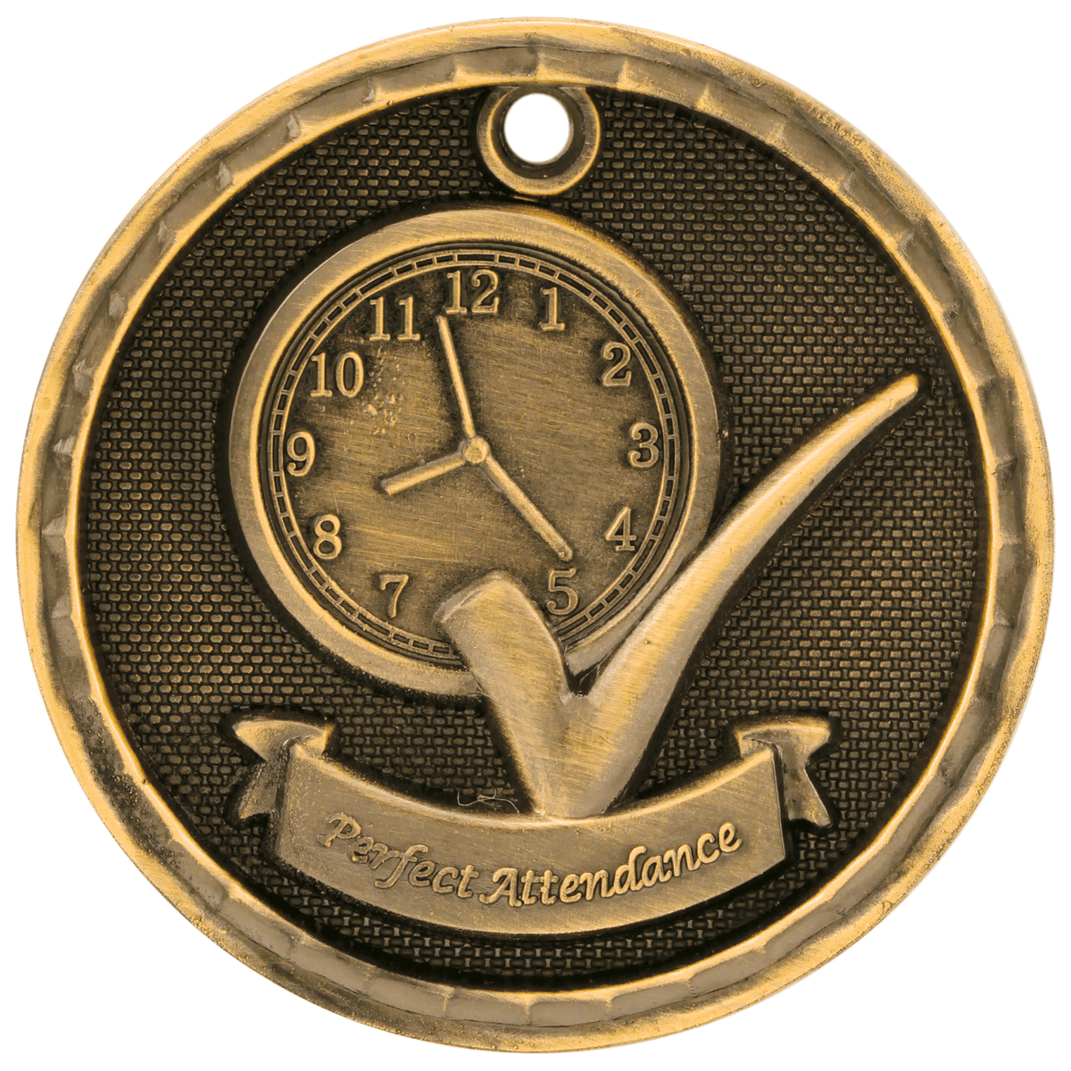 Perfect Attendance 3-D Medal-Gold