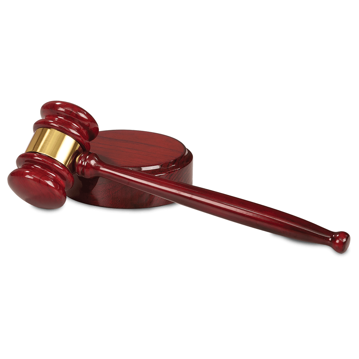10" Rosewood Piano Finish Gavel with Brass Band & Sounding Block