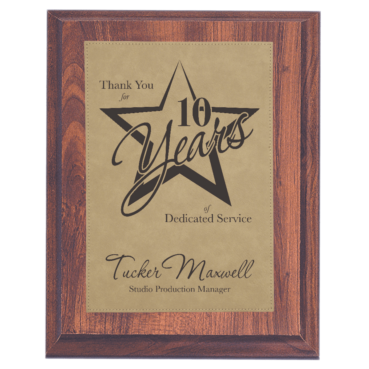 7" x 9" Elegant Cherry Finish Plaque with Light Brown Leatherette Plate
