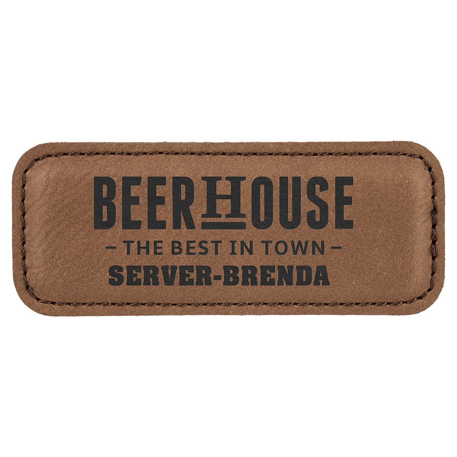 3 1/4" x 1 1/4" Dark Brown Leatherette Badge with Magnet
