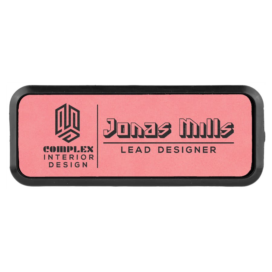 Pink 3" x 1" Leatherette Round Corner Badge with Frame