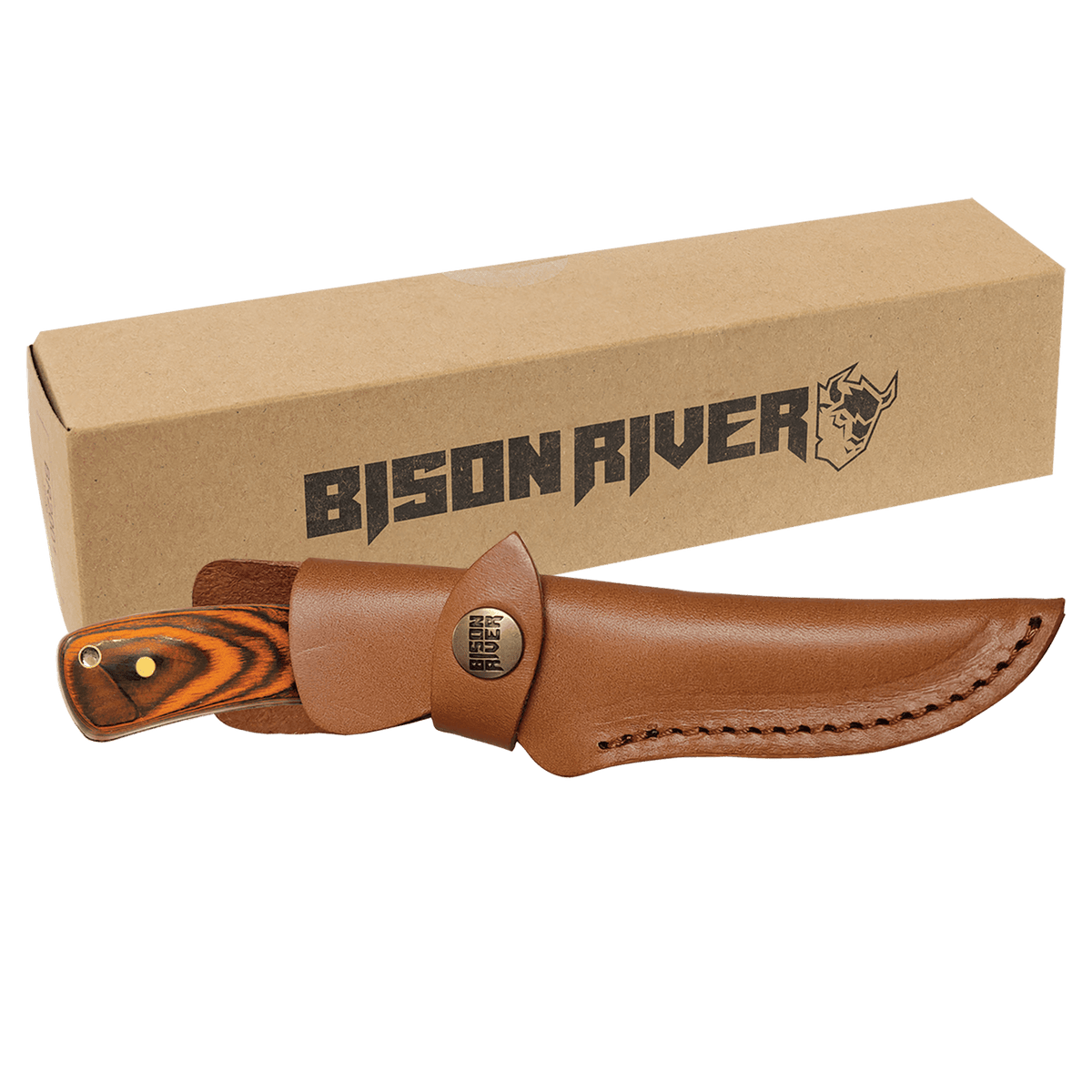 Fixed Blade Wood Handle Knife with Stainless Steel Blade and Leather Sheath