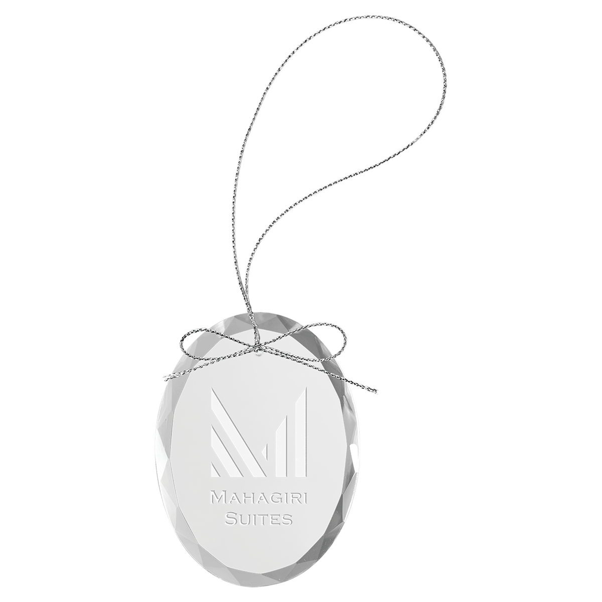 Oval Clear Glass Ornament with Silver String