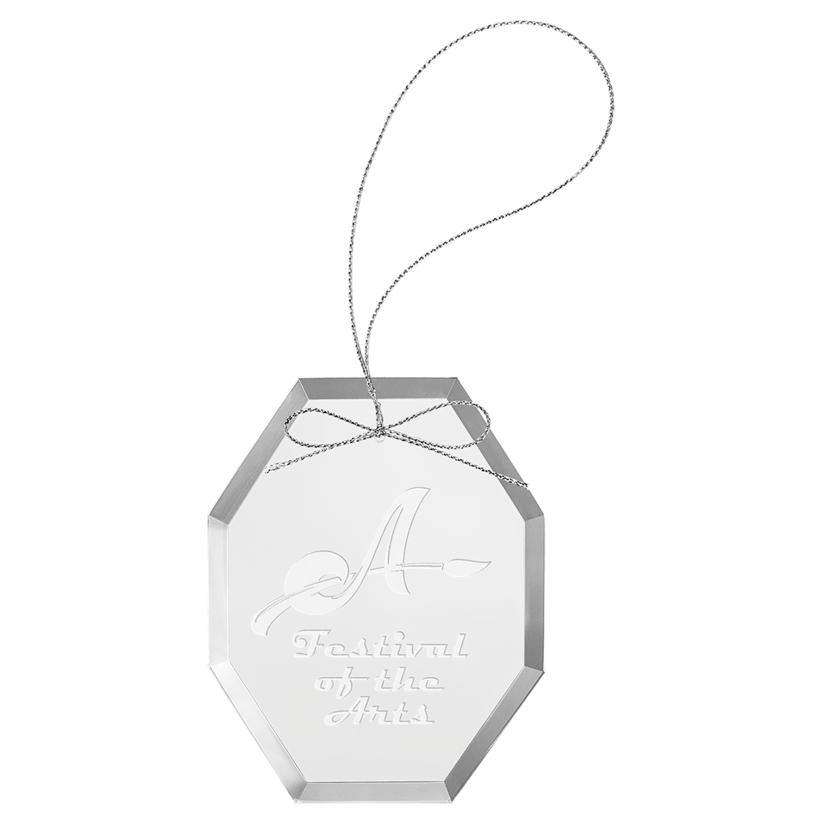 Octagon Clear Glass Ornament with Silver String