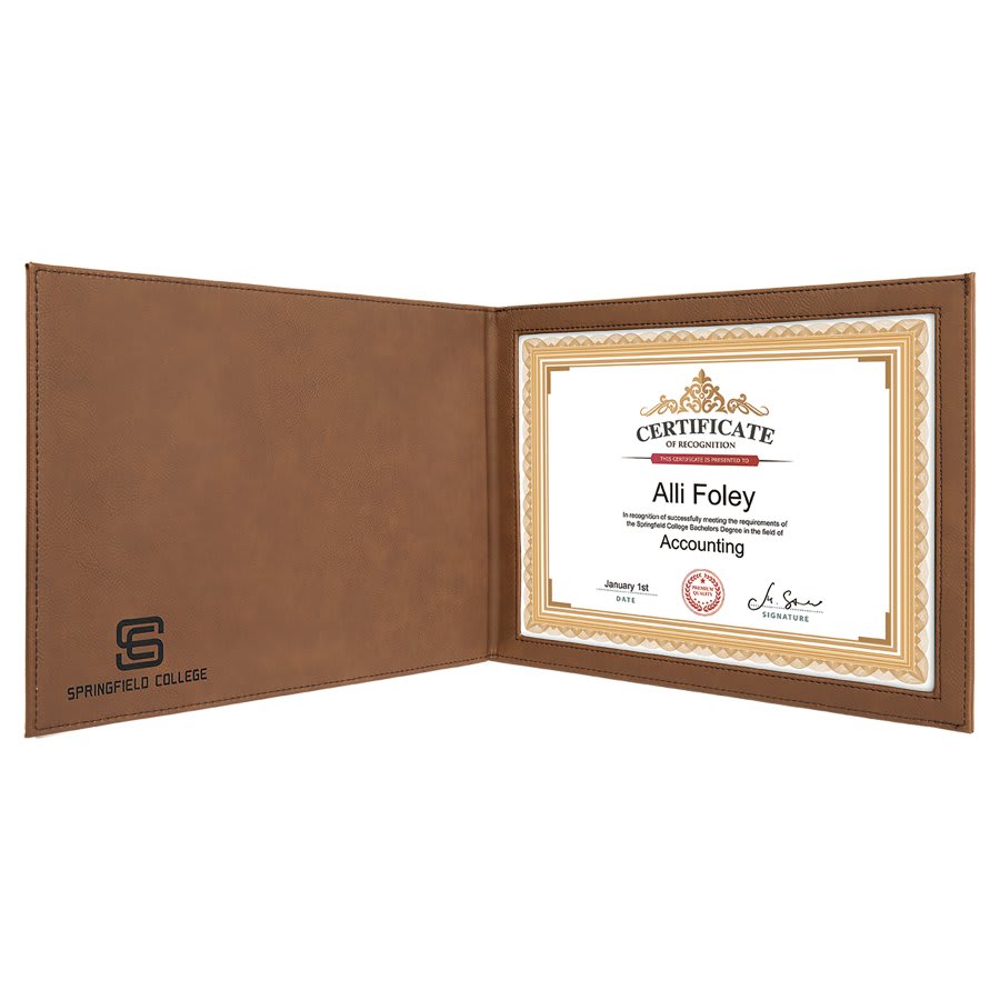 Dark Brown Leatherette Certificate Holder for 8 1/2" x 11" Certificate
