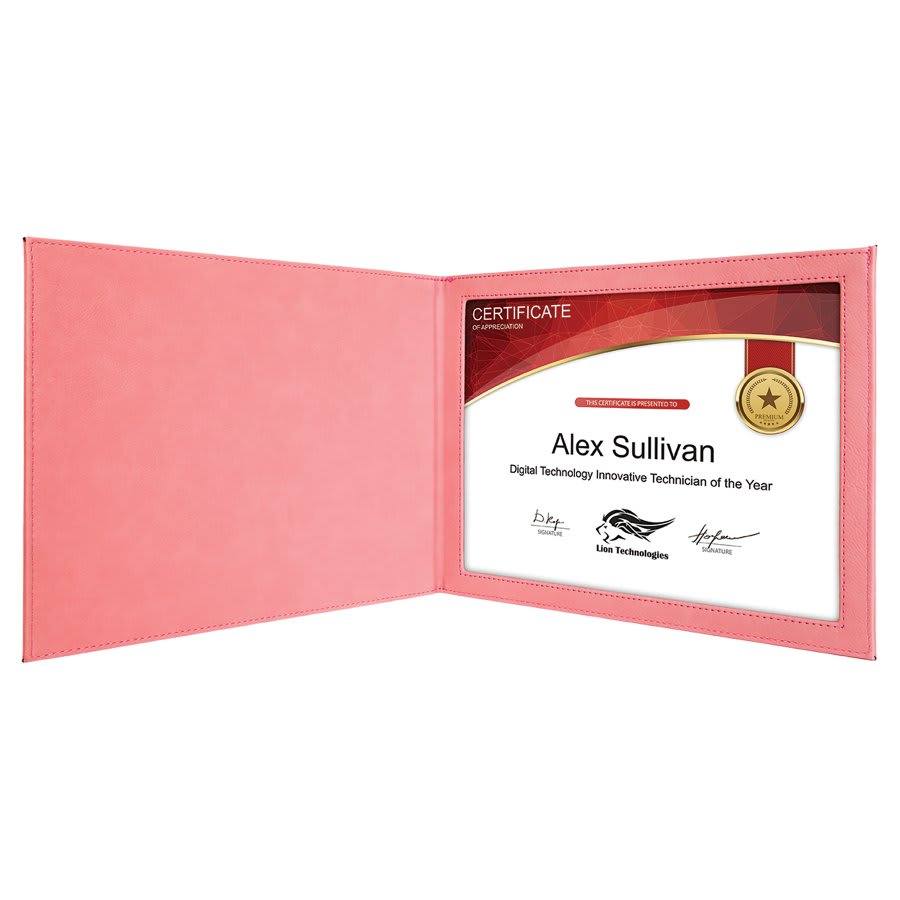 Pink Leatherette Certificate Holder for 8 1/2" x 11" Certificate