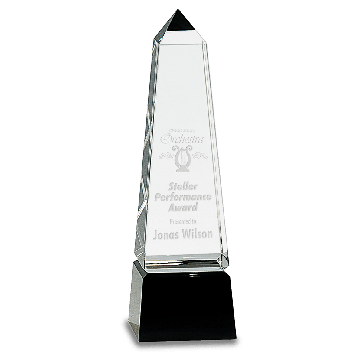 8" Crystal Obelisk on a Black Crystal Base
