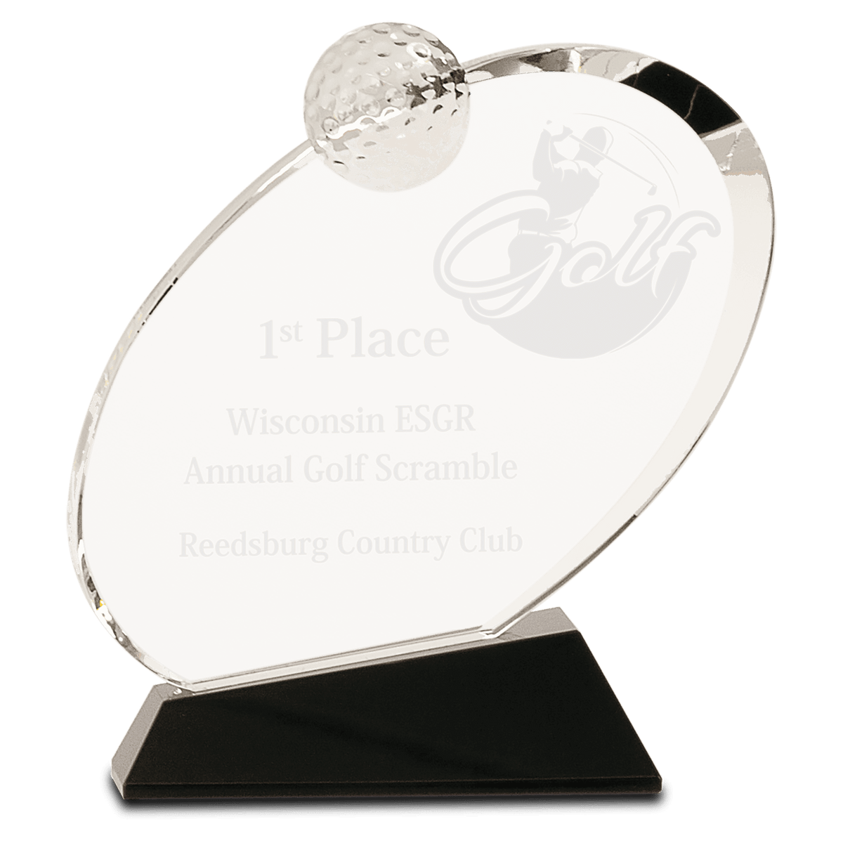 Crystal Golf Award on Black Crystal Base-6 1/2"