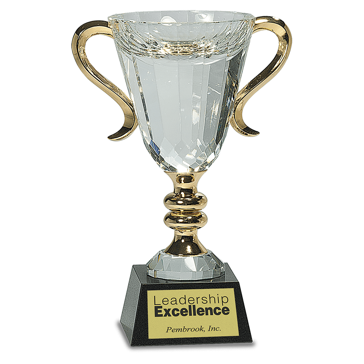 8 1/2" Crystal Cup with Gold Metal Handles on Solid Marble Base