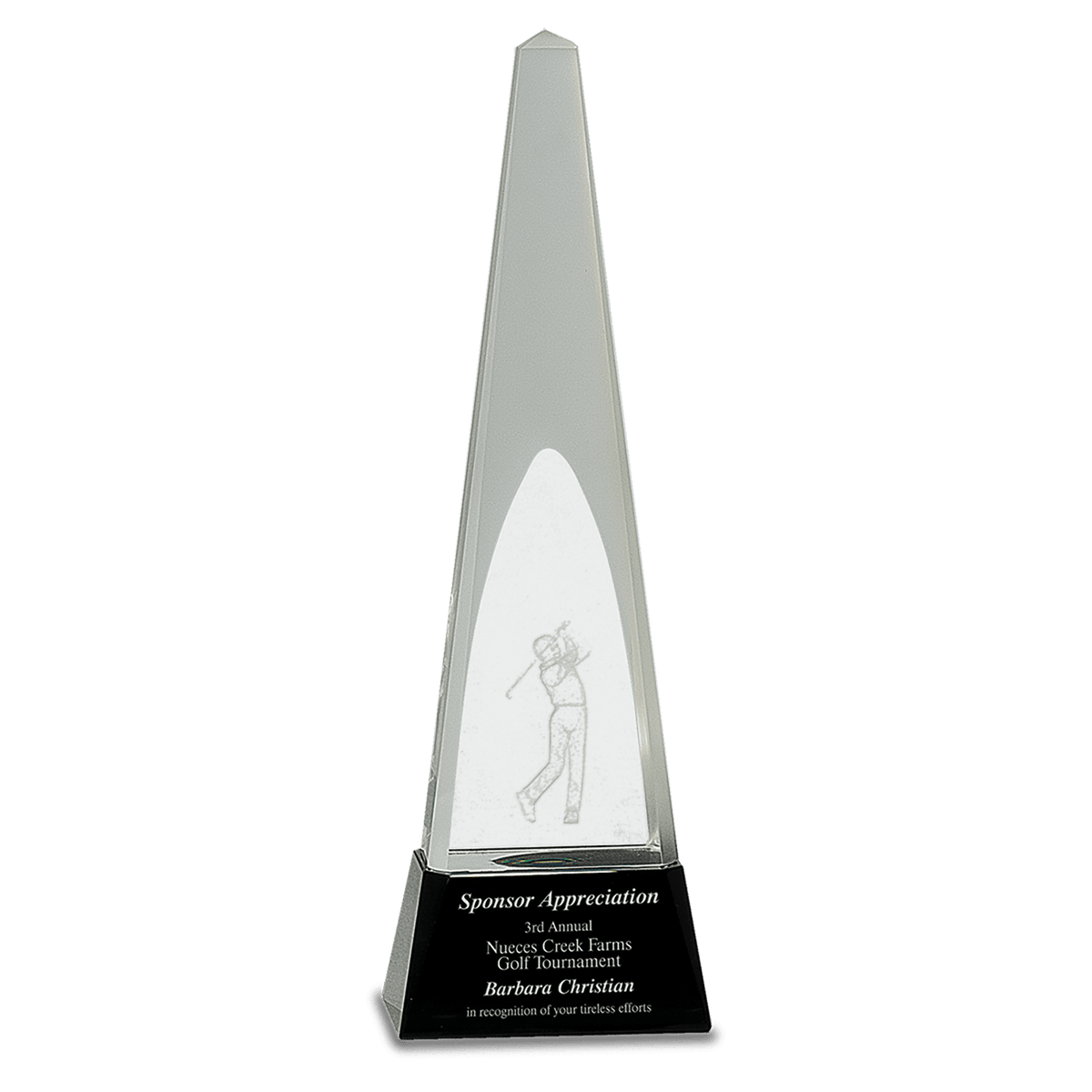 Crystal Obelisk with 3D Golfer Award-11 1/2"