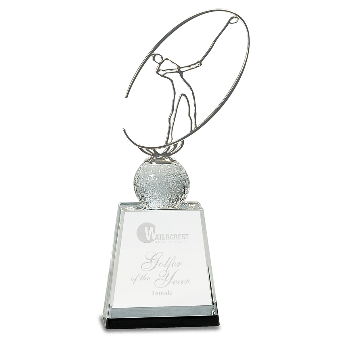 Crystal with Silver Metal Golfer Award-11"