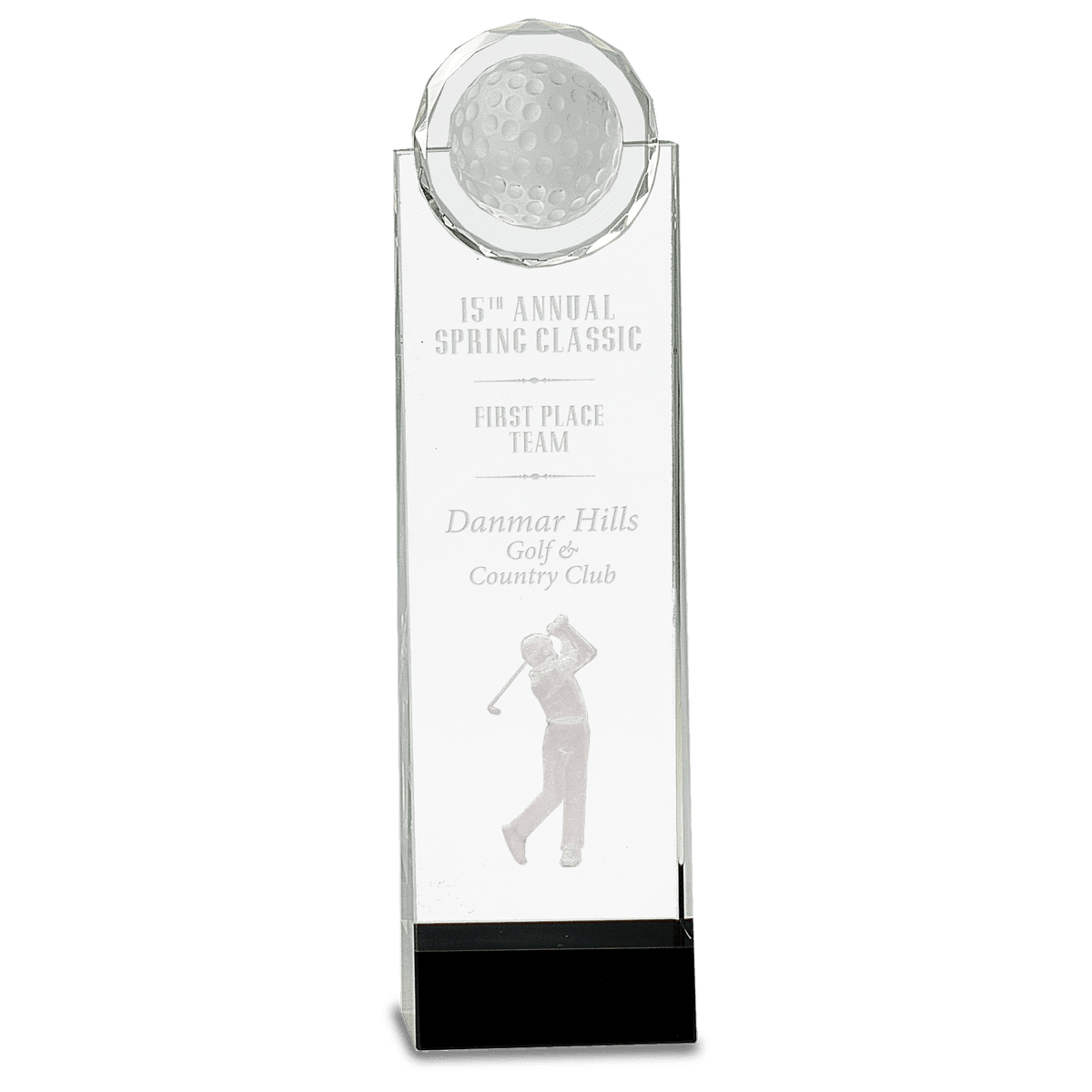 Crystal Golf Ball Tower Award with 3-D Golfer-11 1/4"