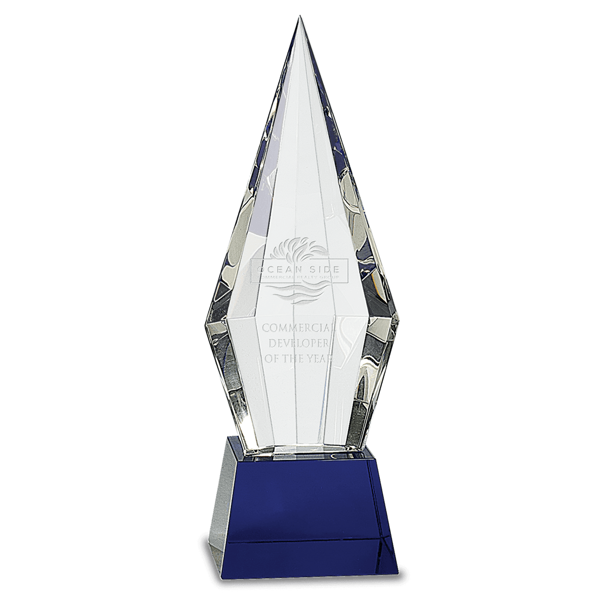 11" Crystal Faceted Obelisk on a Blue Crystal Base