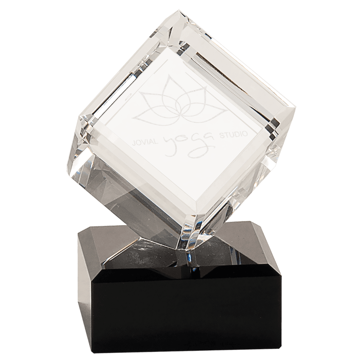 4 1/2" Crystal Cube on Black Crystal Base