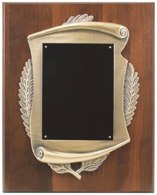 12" x 15" Genuine Walnut Step Edge Plaque with Metal Scroll Frame & Plate