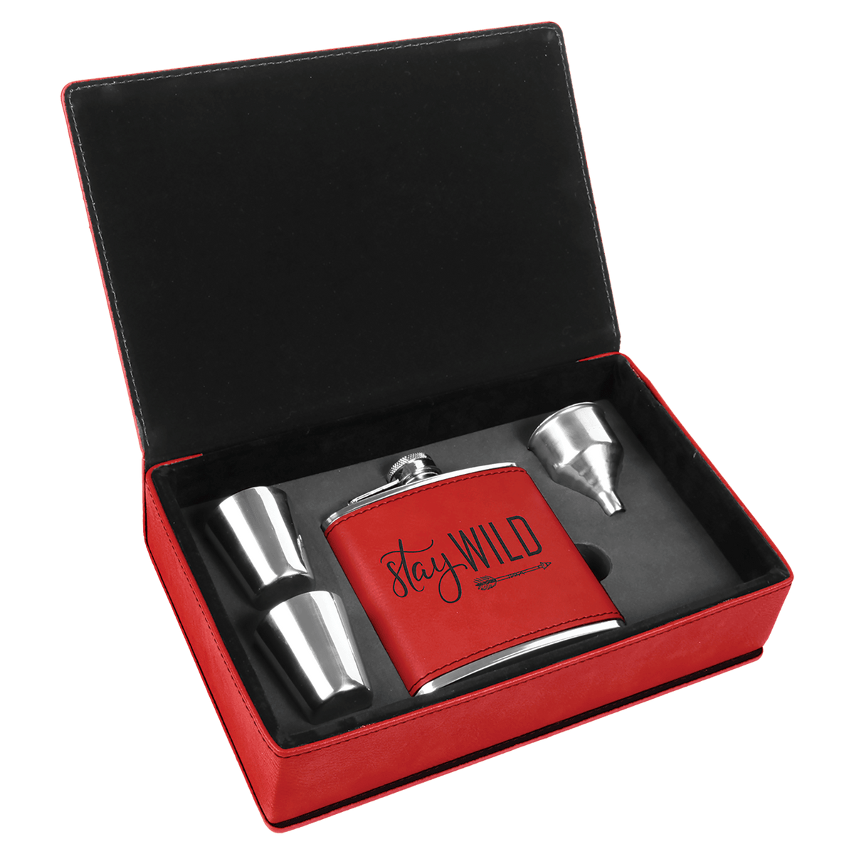 Red 6 oz. Leatherette Flask Set