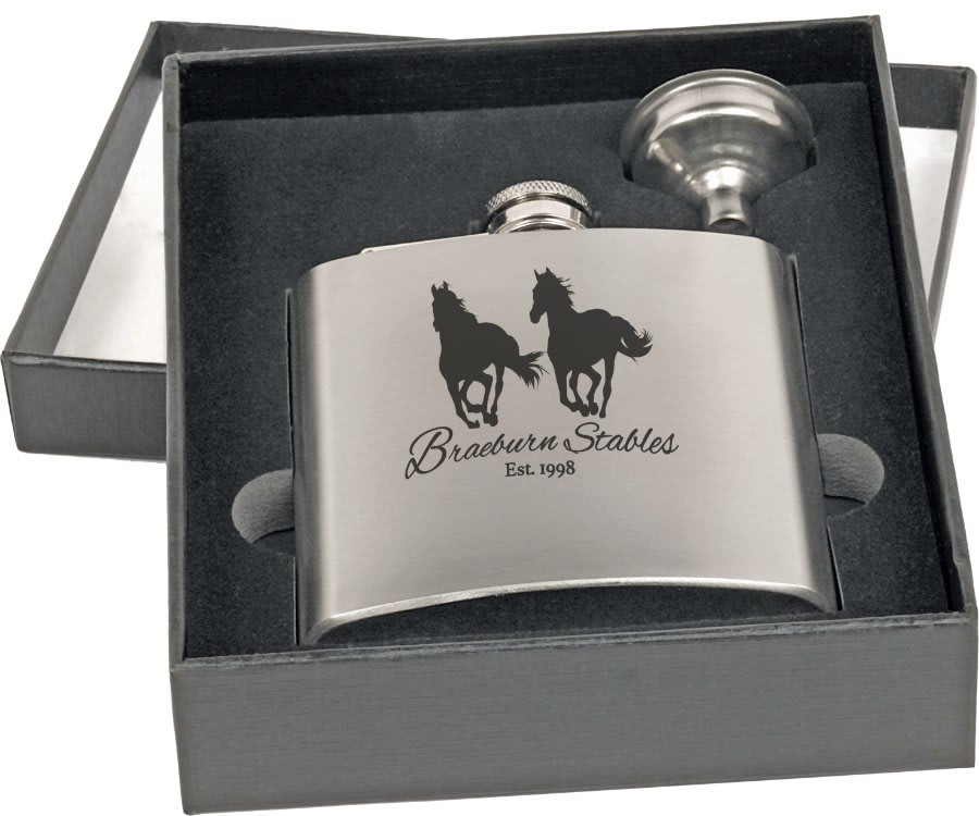 6 oz. Stainless Steel Flask Gift Set in Black Presentation Box with Funnel