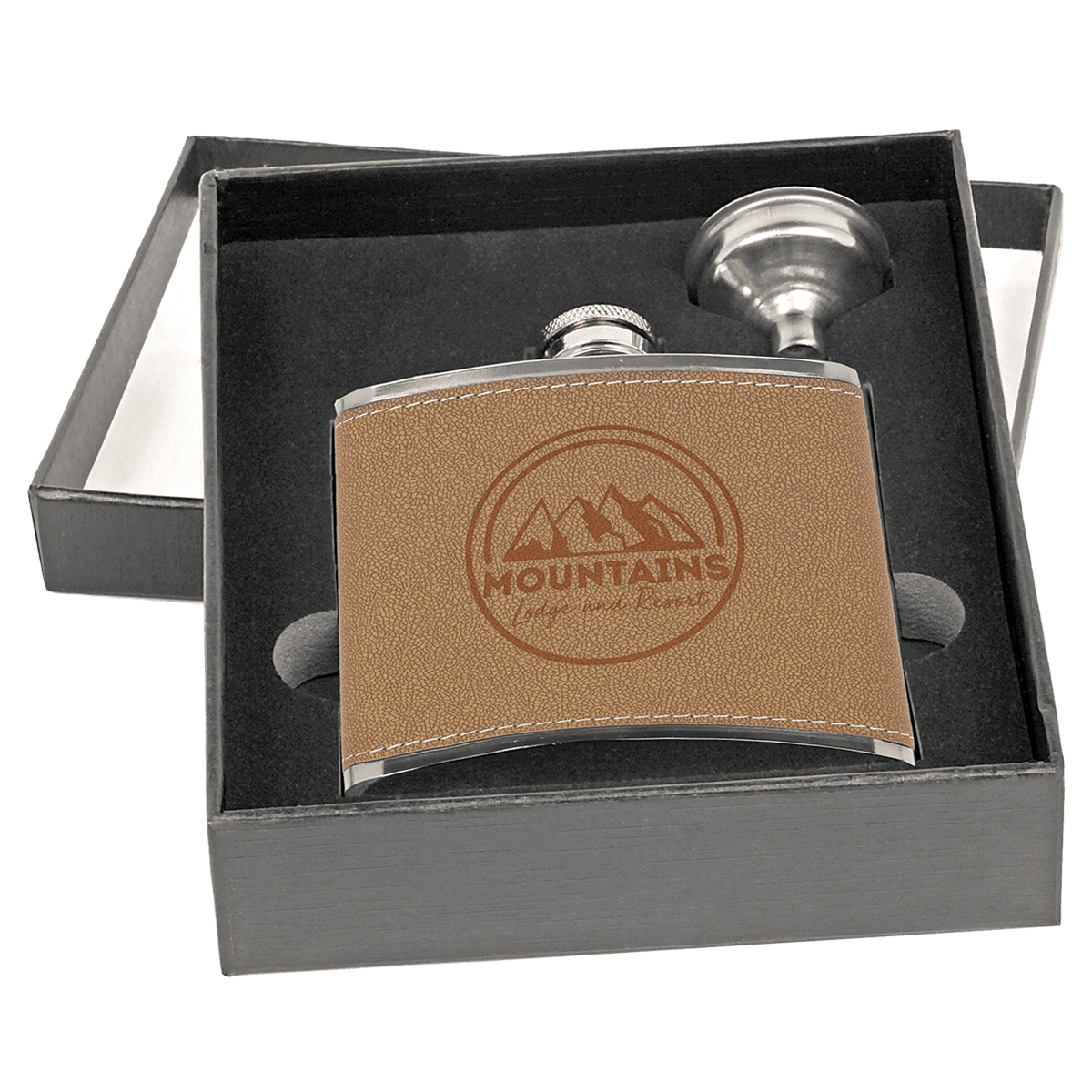 6 oz. Leather Stainless Steel Flask Gift Set in Black Box with Funnel