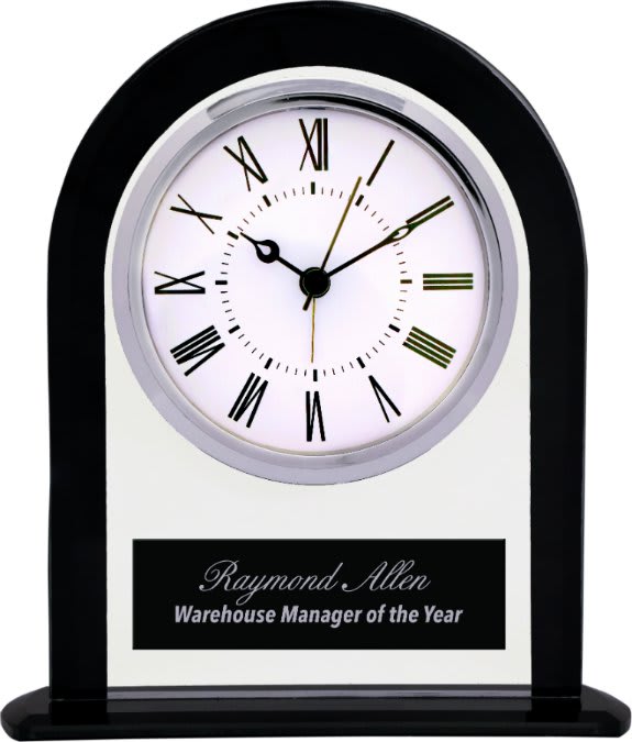 Arch Glass Clock with Black Border and Base