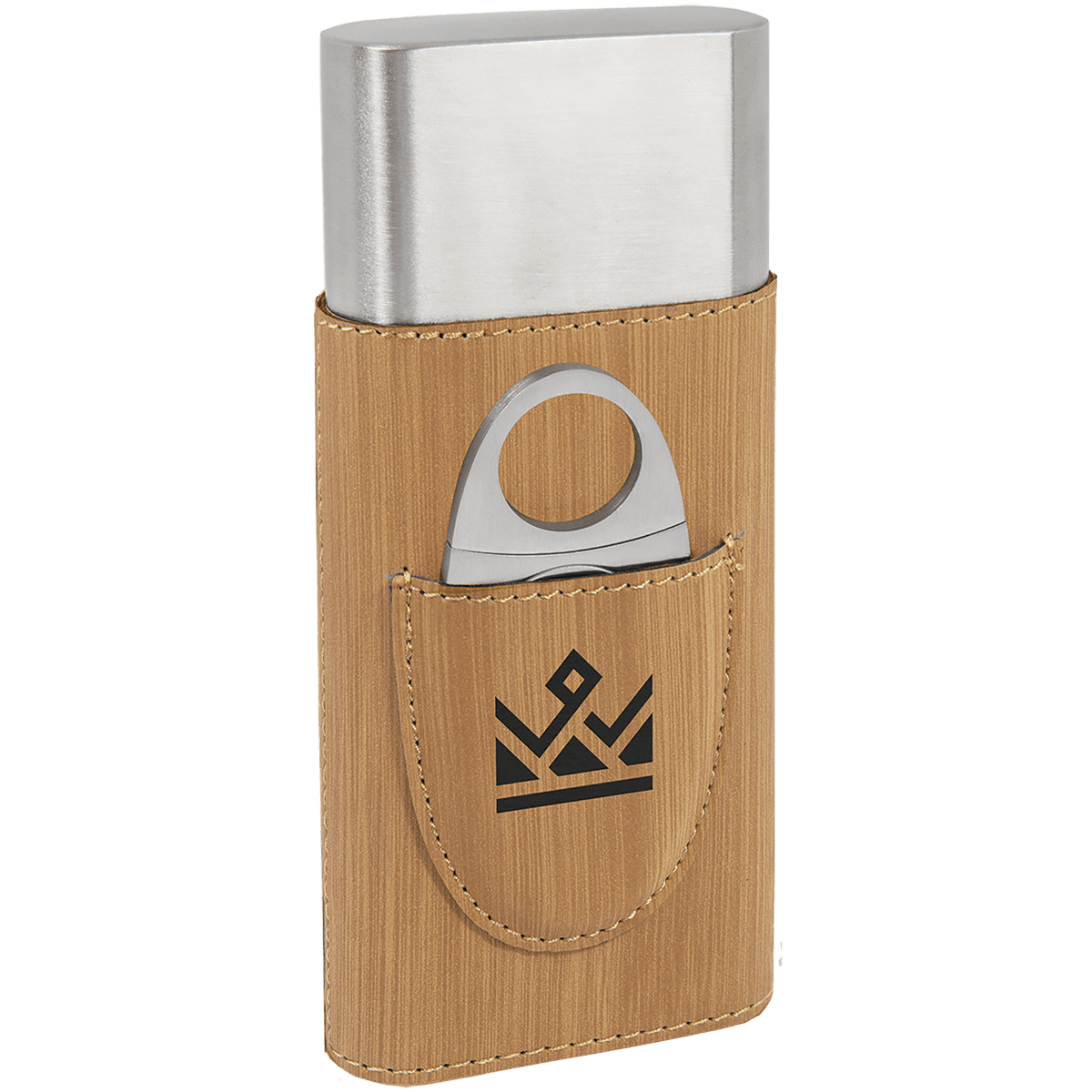 Bamboo Leatherette Wrapped Stainless Steel Cigar Case with Cutter