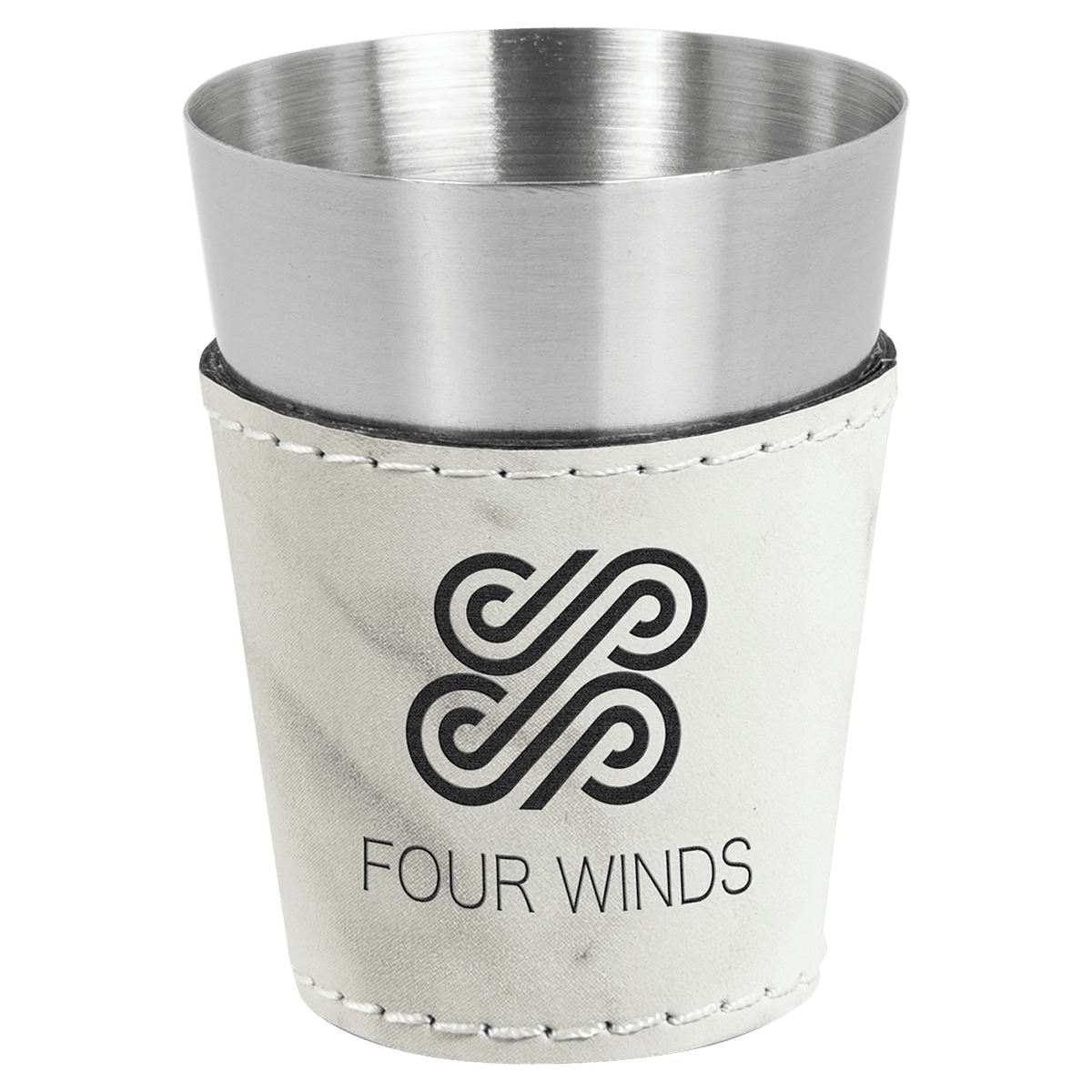 White Marble 2 oz. Leatherette Wrapped Stainless Steel Shot Glass