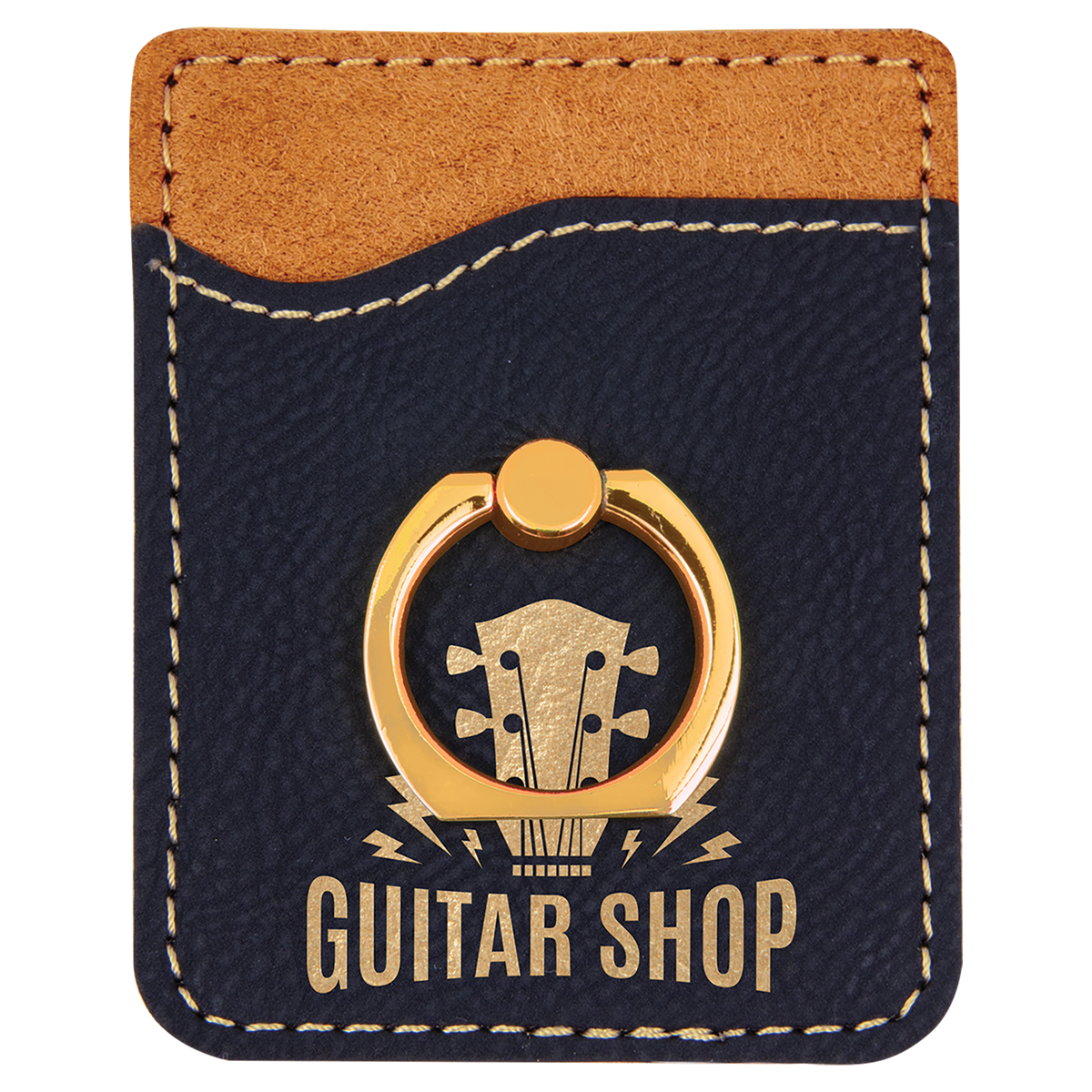 Black/Gold Leatherette Cell Phone Wallet with Gold Ring