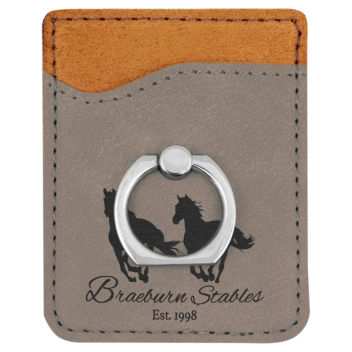 Gray Leatherette Cell Phone Wallet with Silver Ring