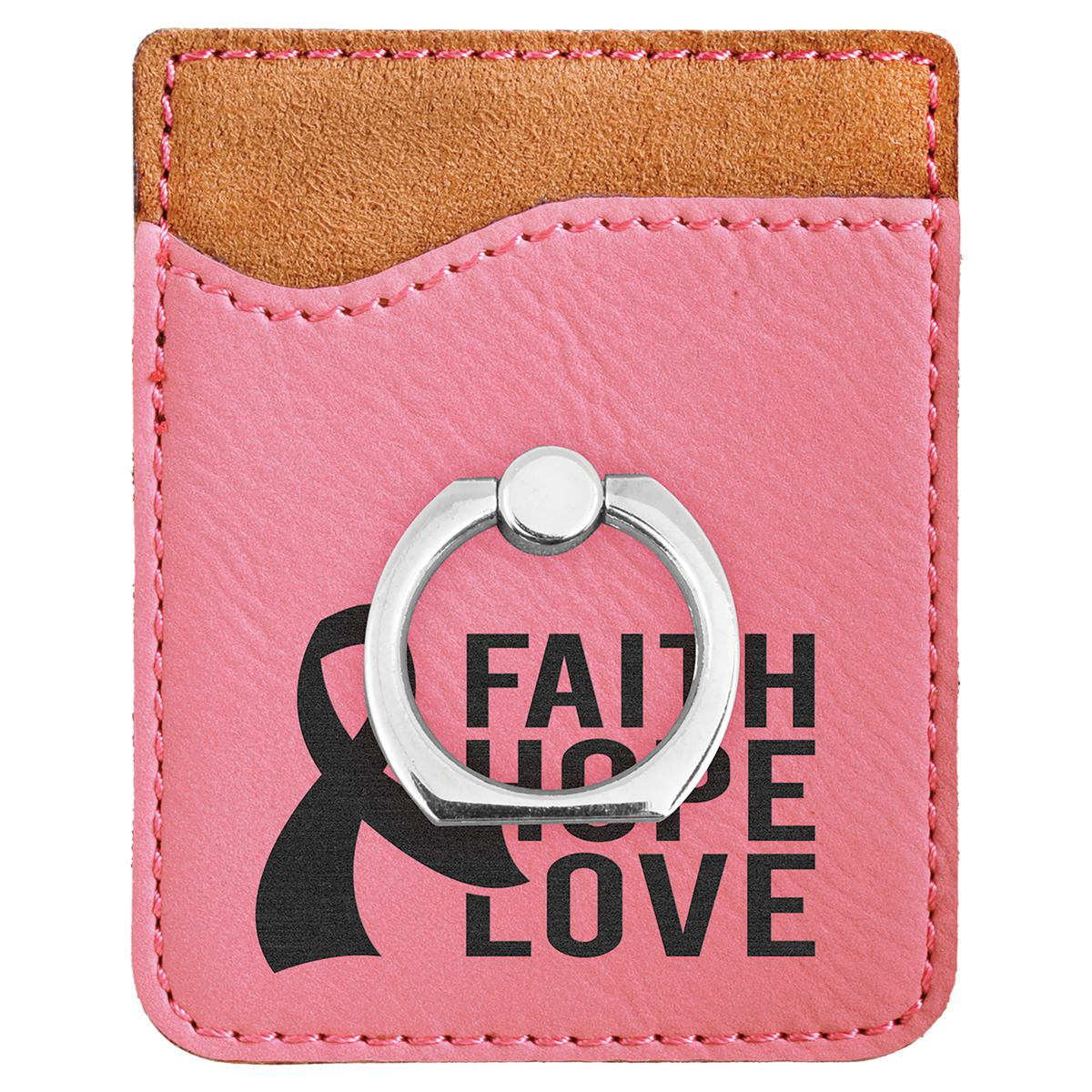 Pink Leatherette Cell Phone Wallet with Silver Ring