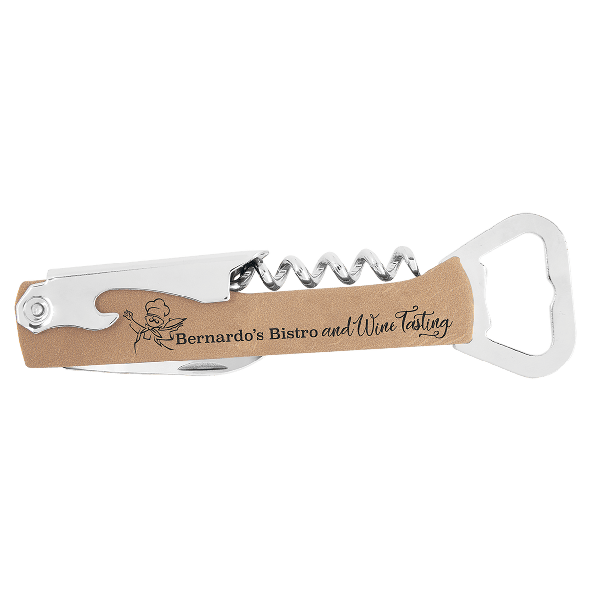 Light Brown Leatherette Corkscrew Bottle Opener