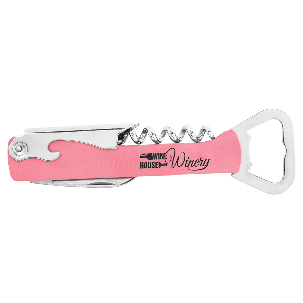 Pink Leatherette Corkscrew Bottle Opener
