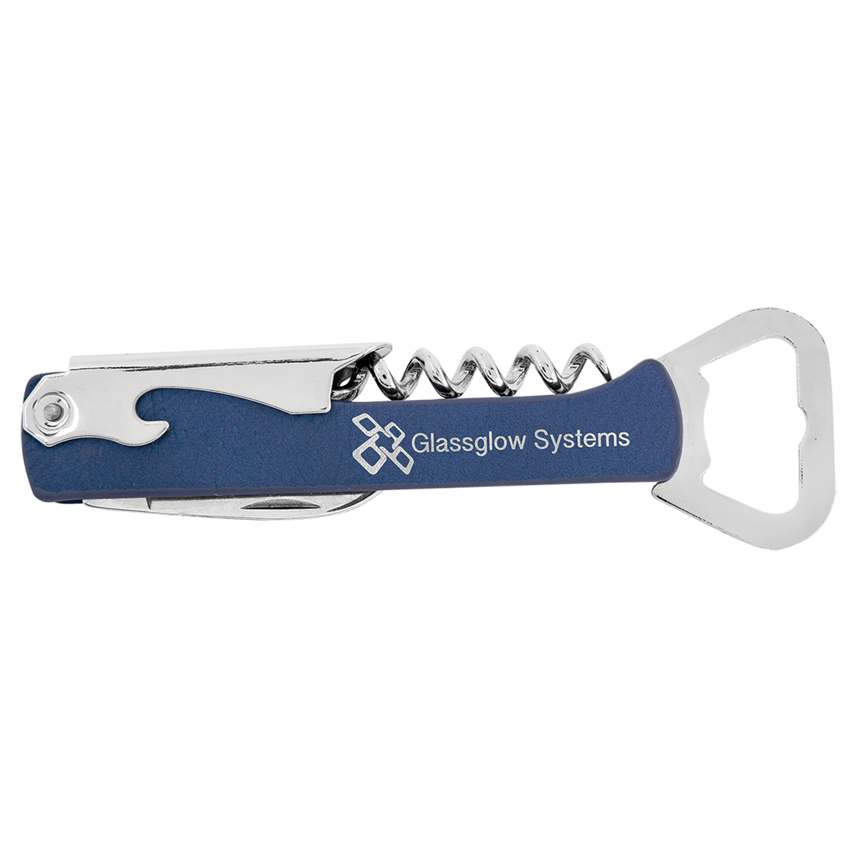 Blue/Silver Leatherette Corkscrew Bottle Opener