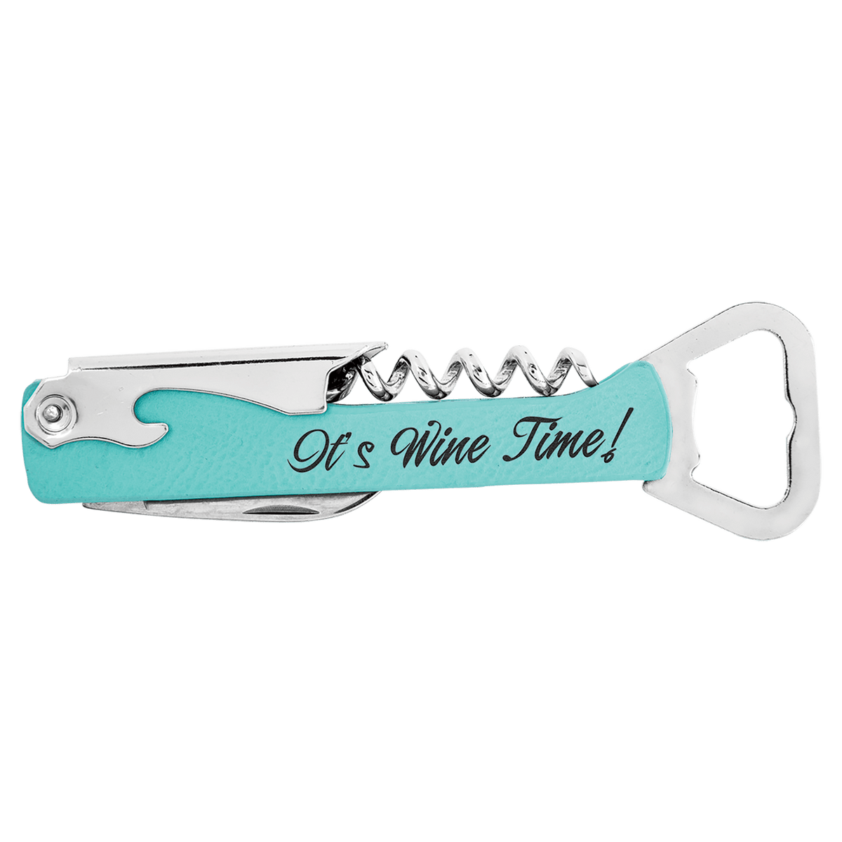 Teal Leatherette Corkscrew Bottle Opener