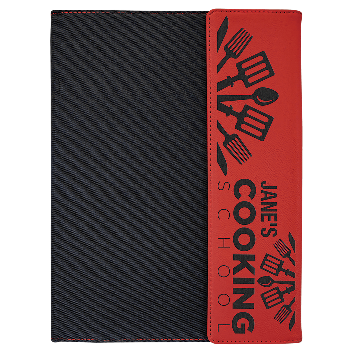 Red Lasered Leatherette with Black Canvas Portfolio