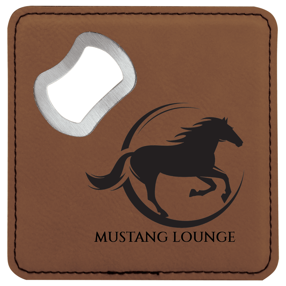 Dark Brown Lasered Leatherette Coaster with Bottle Opener
