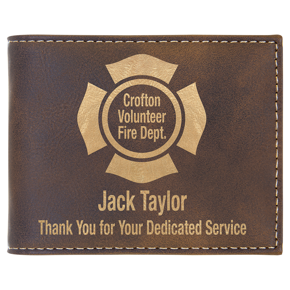 Rustic/Gold Lasered Leatherette Bifold Wallet with ID Flip Display