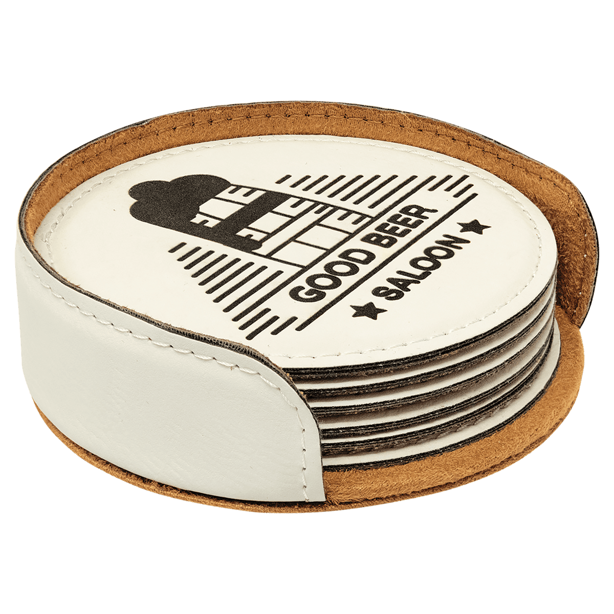 White Leatherette Round 6 Coaster Set