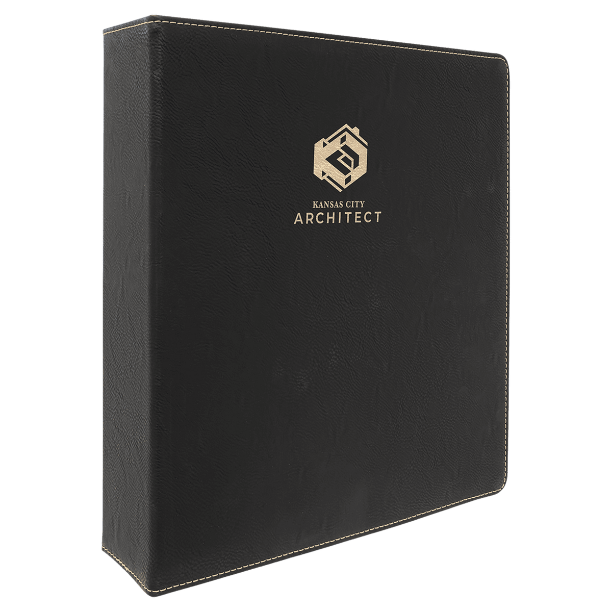 Black/Gold Leatherette 3-Ring Binder with 2" Slant D Rings