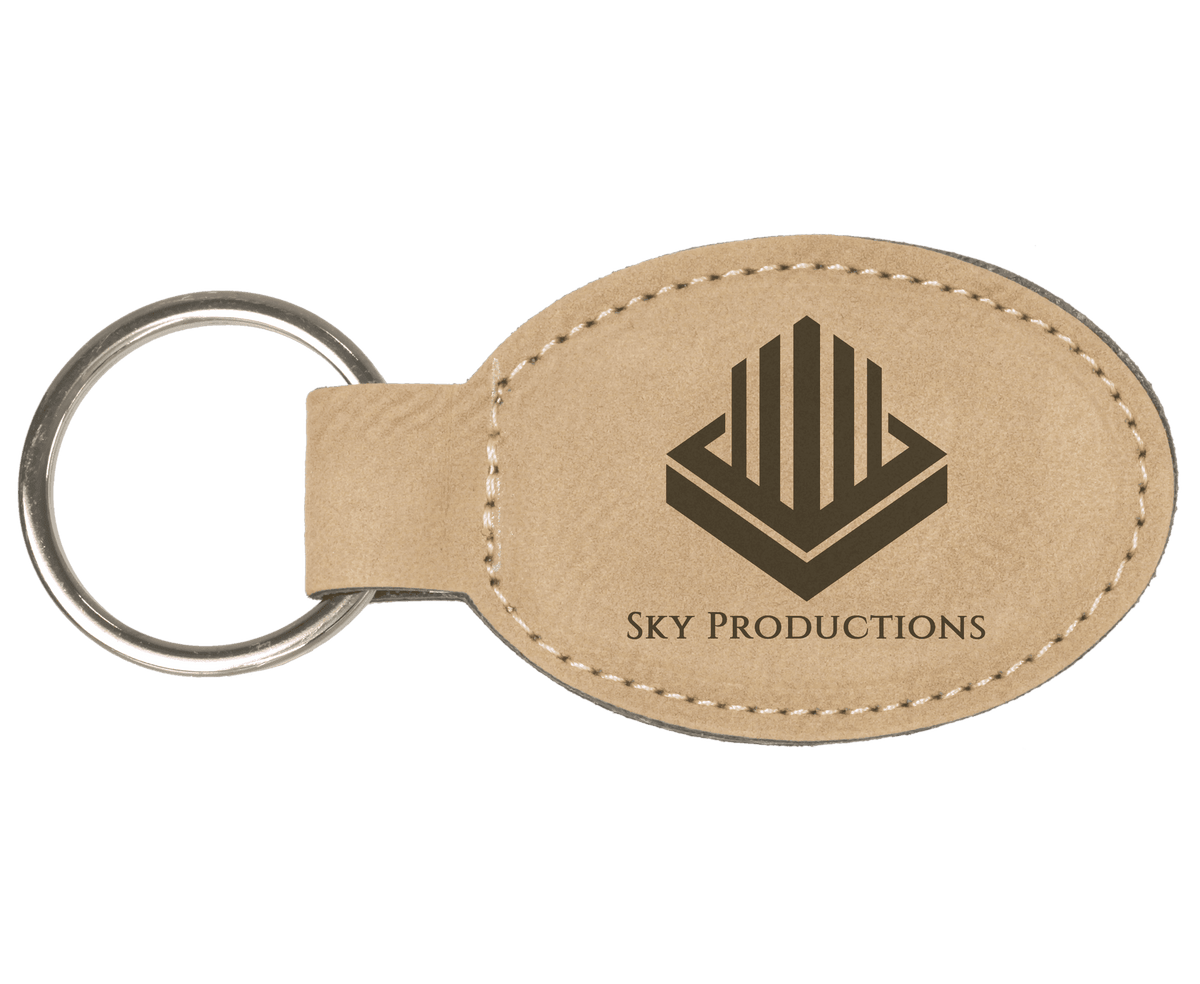 Light Brown Leatherette Oval Keychain