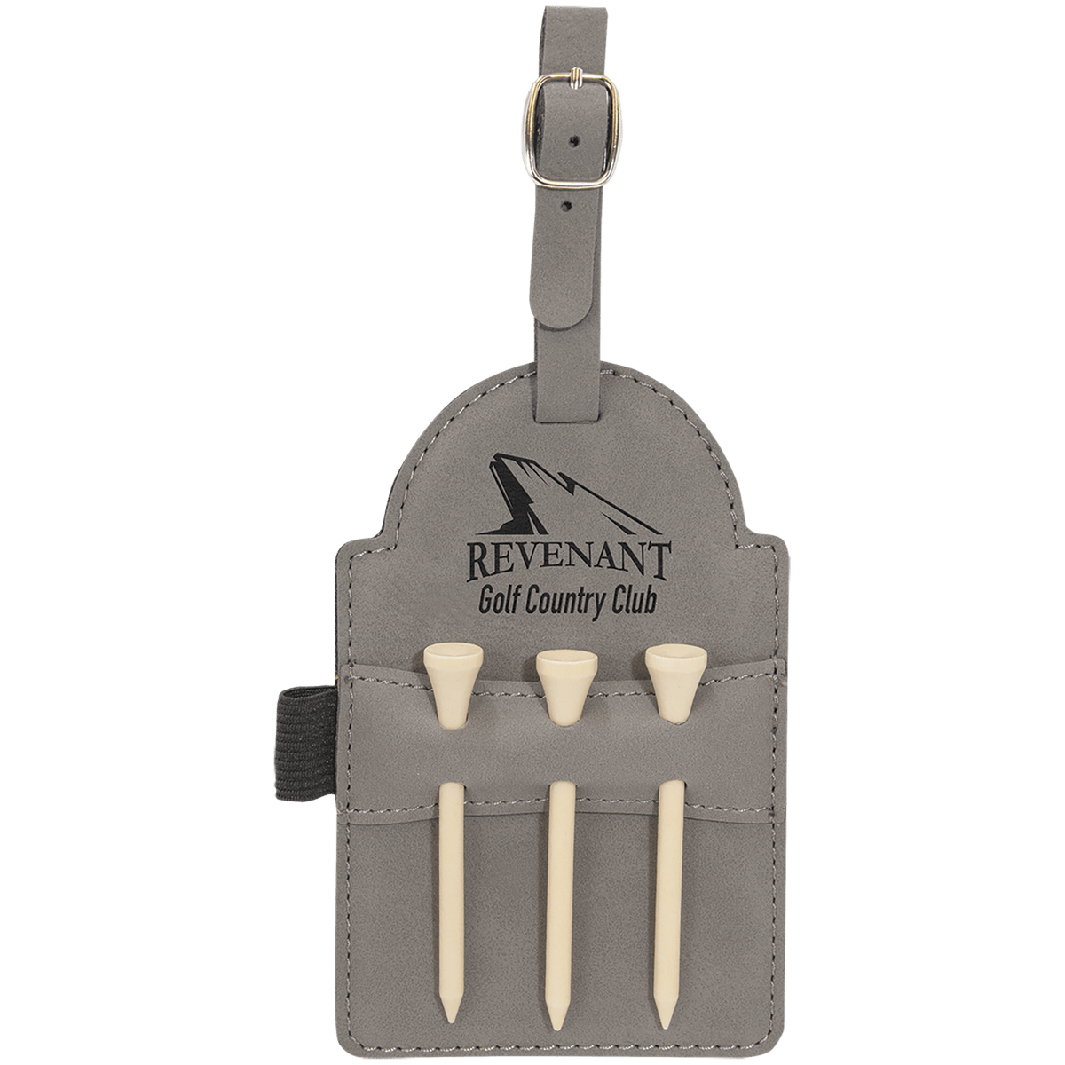 Gray Leatherette Golf Bag Tag with Wooden Tees
