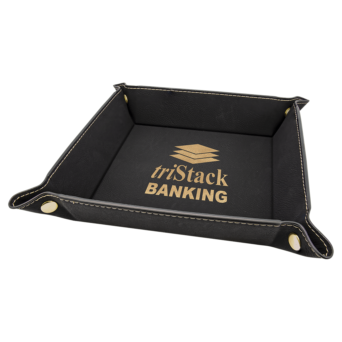 Black/Gold Leatherette Folding Tray with Gold Snaps