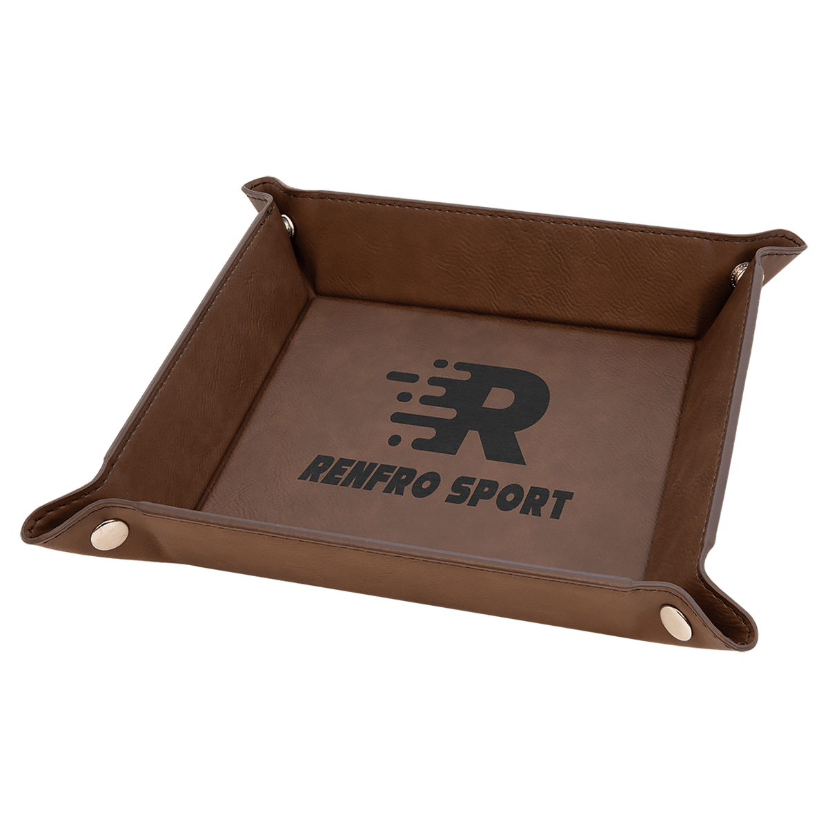 6" x 6" Dark Brown Laserable Leatherette Snap Up Tray with Silver Snaps