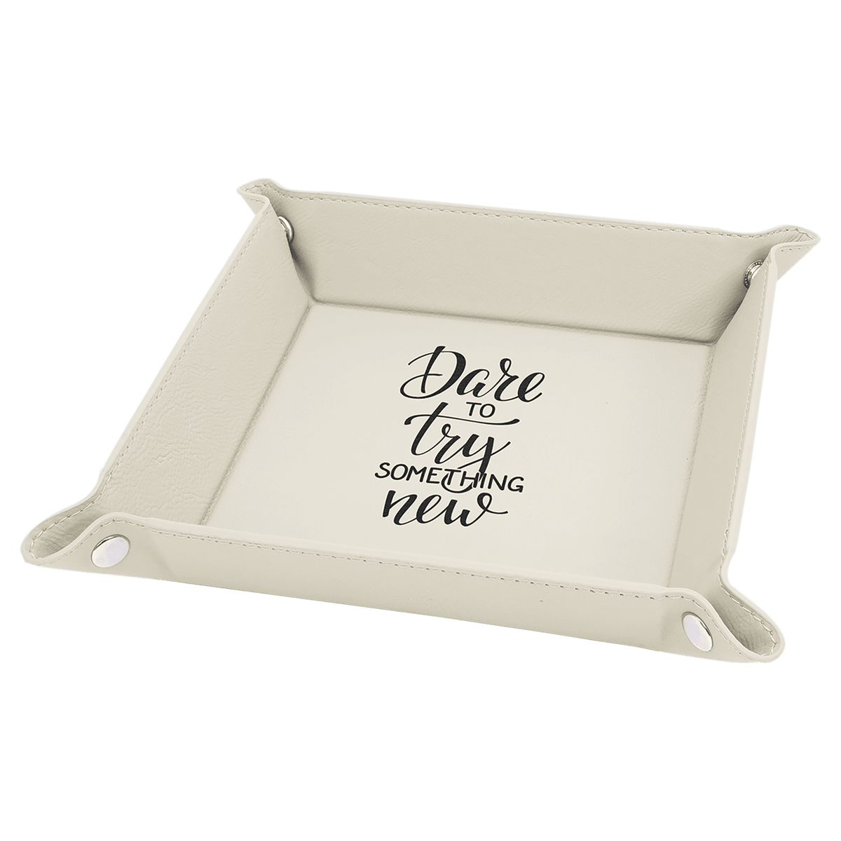 White Leatherette Folding Tray with Silver Snaps