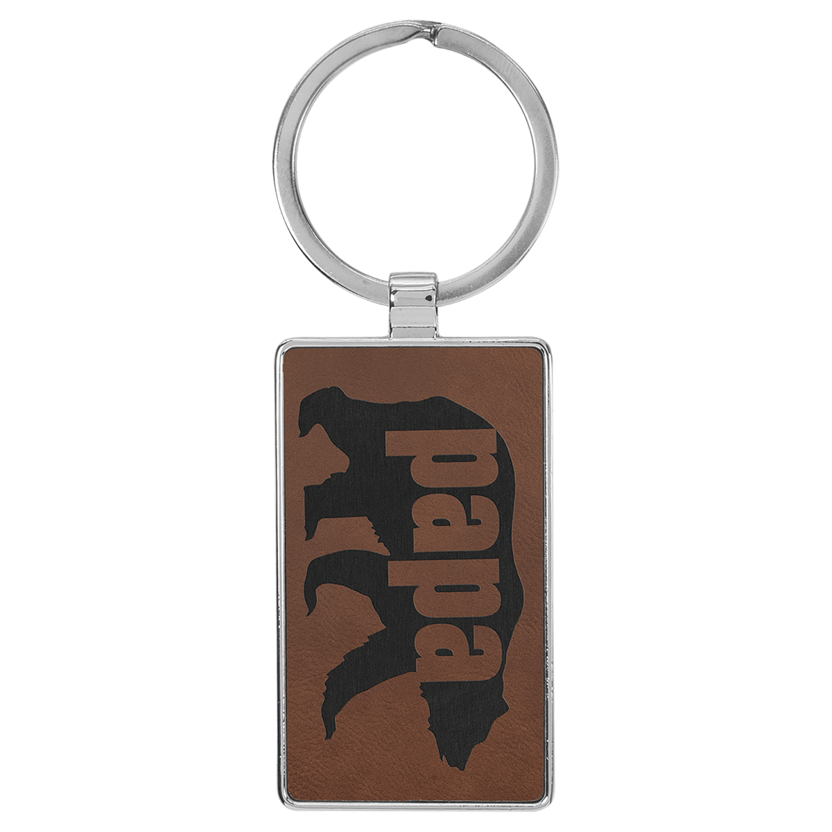 Dark Brown Lasered Leatherette/Metal Rectangle Keychain