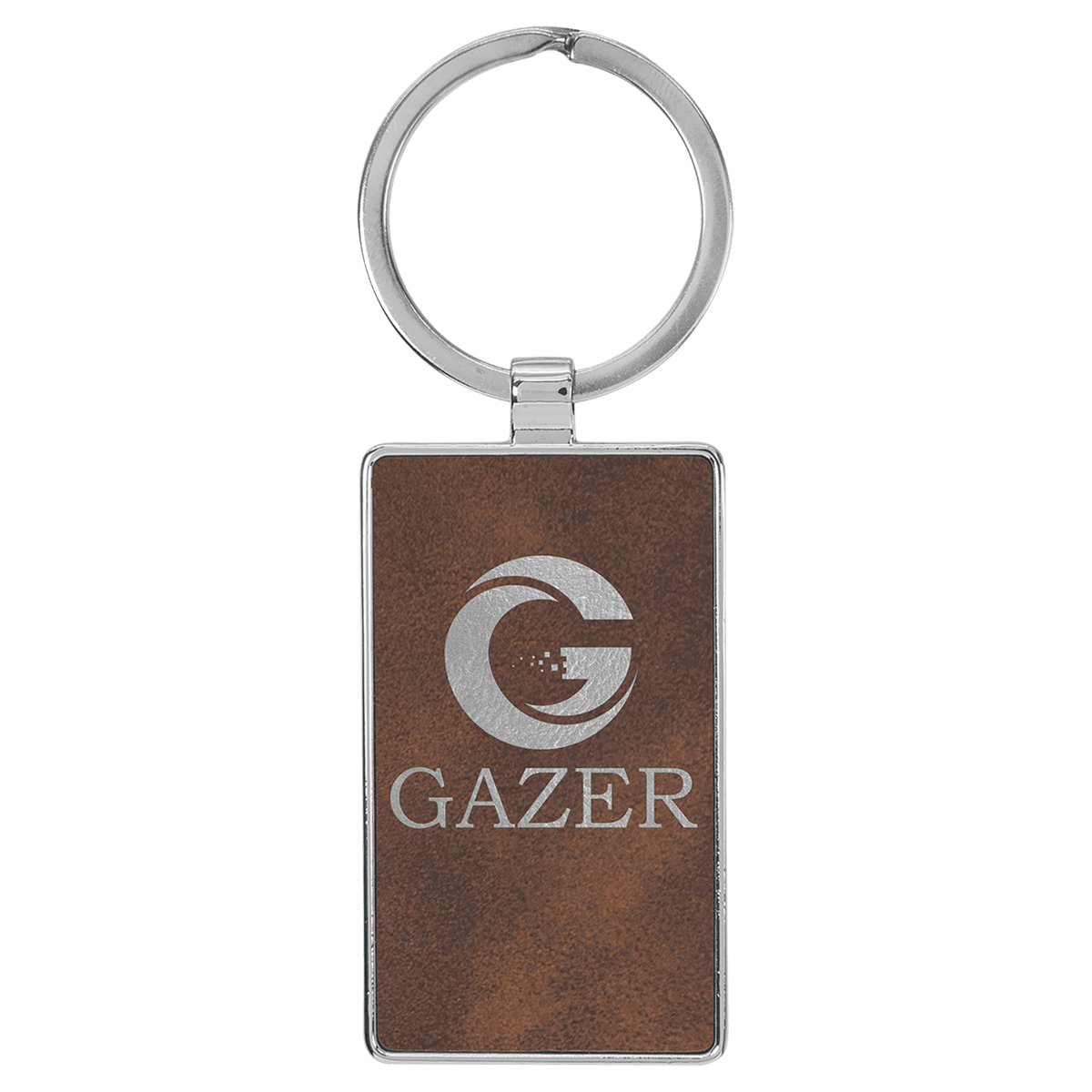 Rustic/Silver Lasered Leatherette/Metal Rectangle Keychain