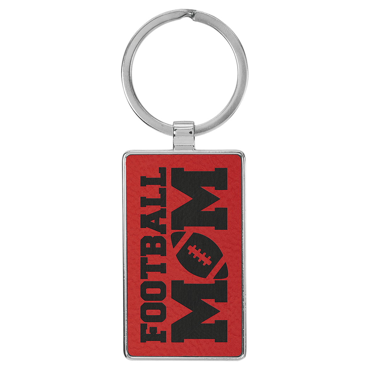 Red Lasered Leatherette/Metal Rectangle Keychain