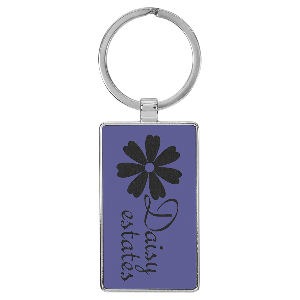 Purple Lasered Leatherette/Metal Rectangle Keychain