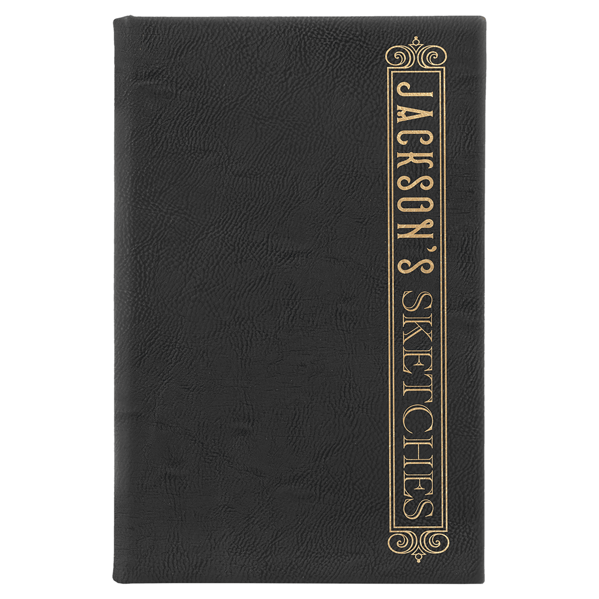 Black/Gold Lasered Leatherette Sketch Book with White Unlined Paper