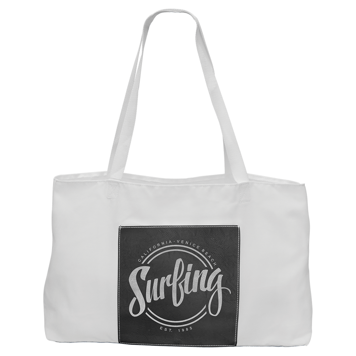 White Canvas Bag with 5" Gusset and Leatherette Trim-Black/Silver