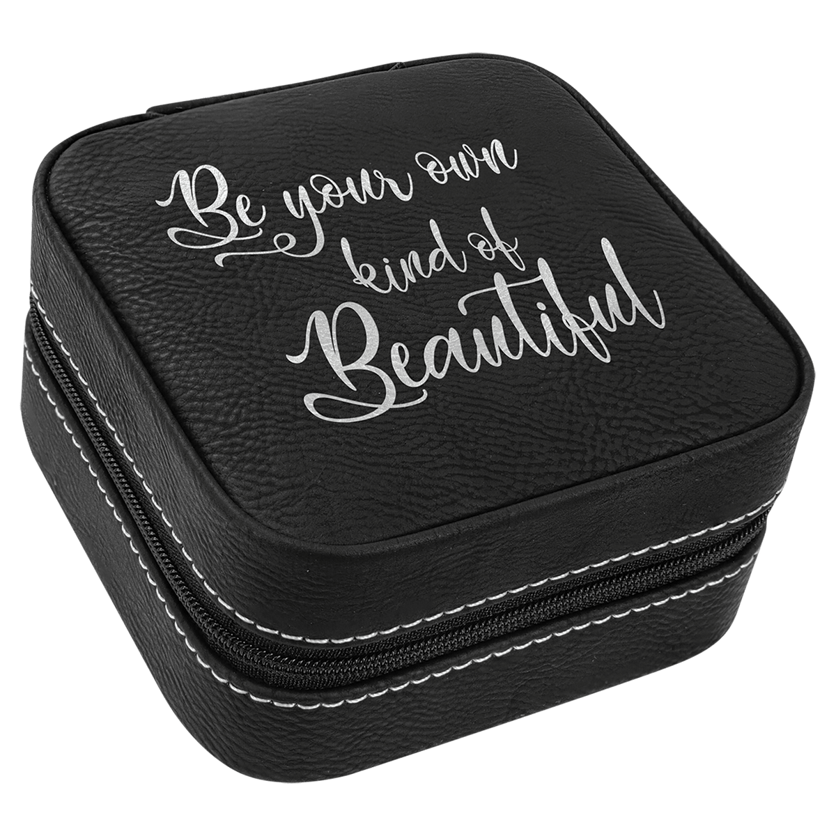 Black/Silver Lasered Leatherette Travel Jewelry Box