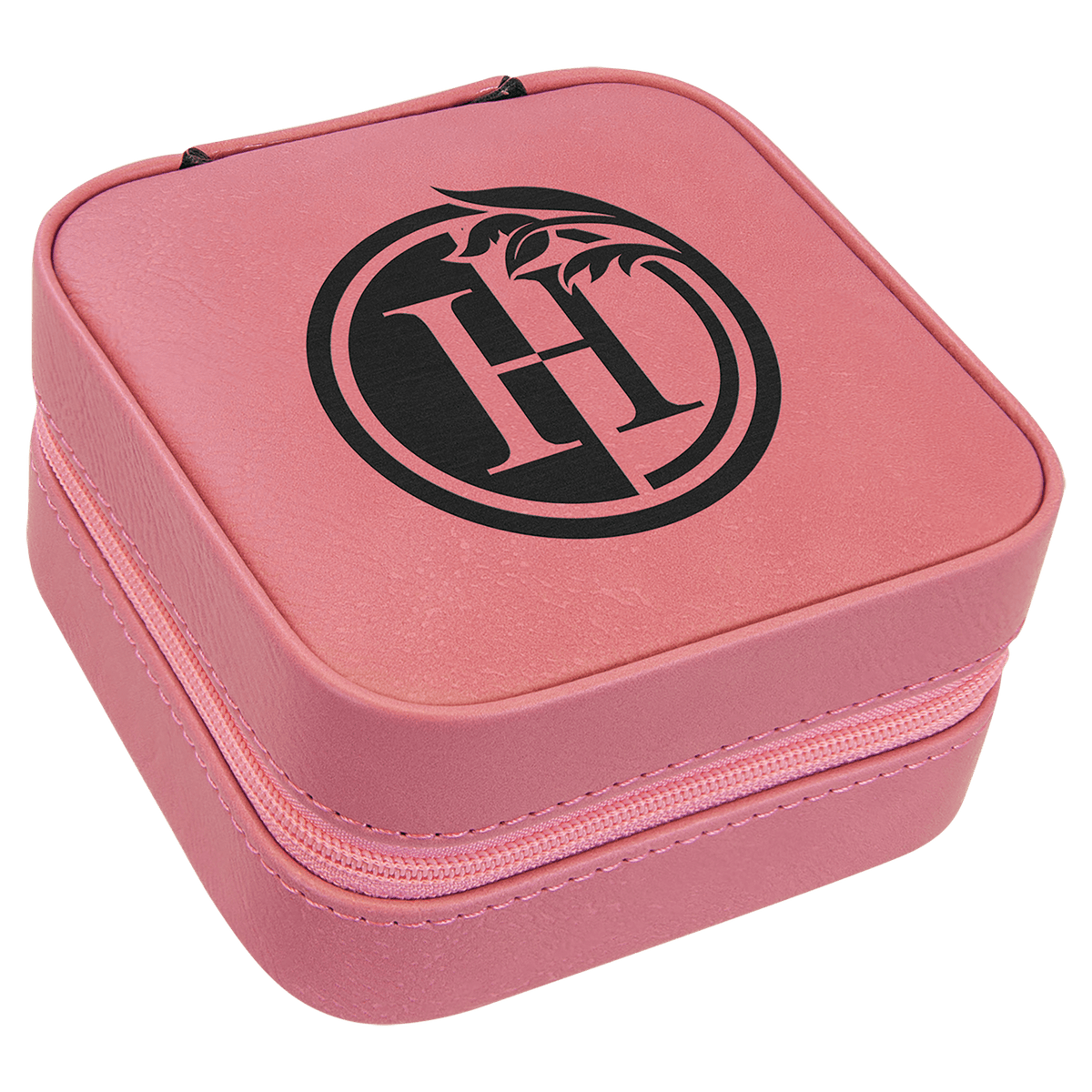 Pink Lasered Leatherette Travel Jewelry Box